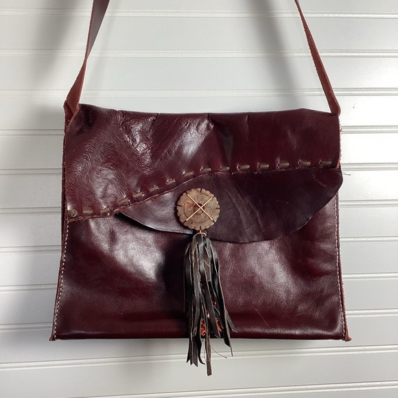 AQ Inc Leather Crossbody Bag with Jemstone and beads. Fringe Bag. Western Style - Picture 12 of 15